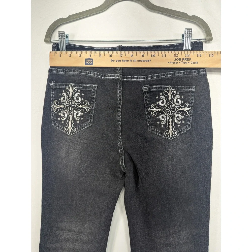ROMWE Womens Black Wash Straight Jeans Embellished Pockets Size L US 8 10‎